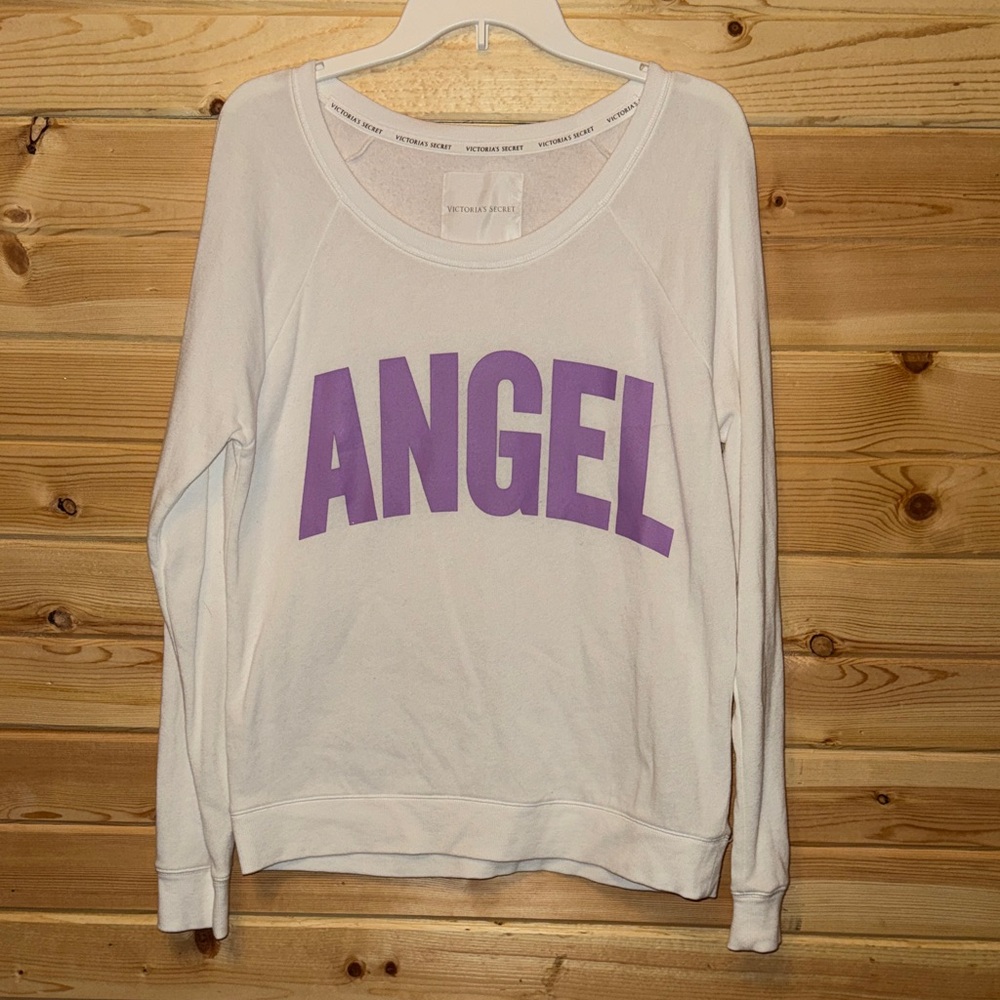 Women's White and Purple Victoria’s Sectret 'Angel' Sweatshirt